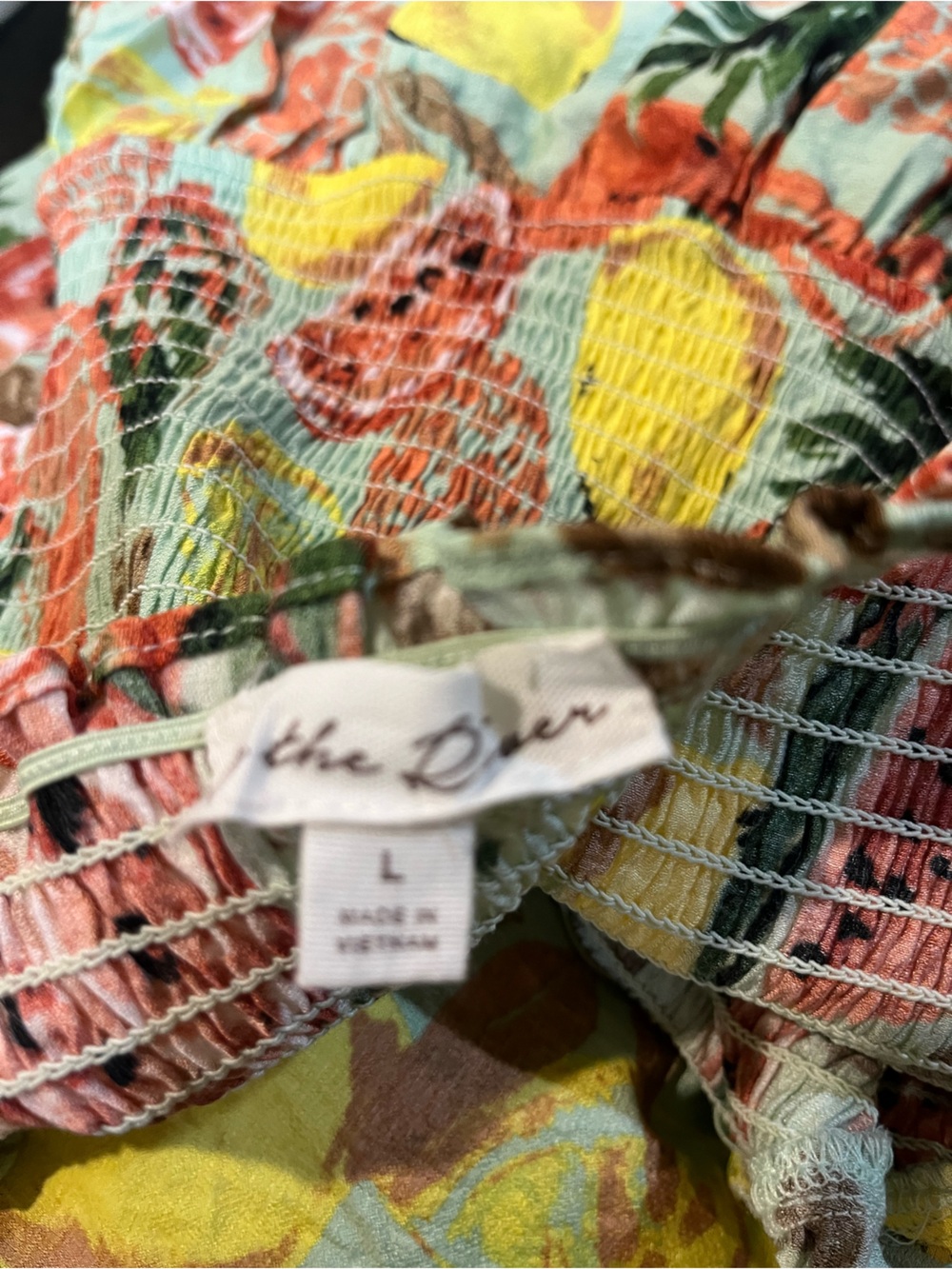 Smocked Square-Neck Maxi Dress in Yellow & Coral Tropical Print - Picture 7 of 7